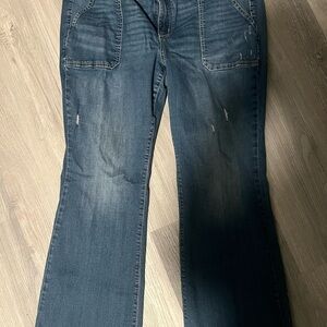 Torrid Curve Distressed Flare Jeans with Contrast Stitching